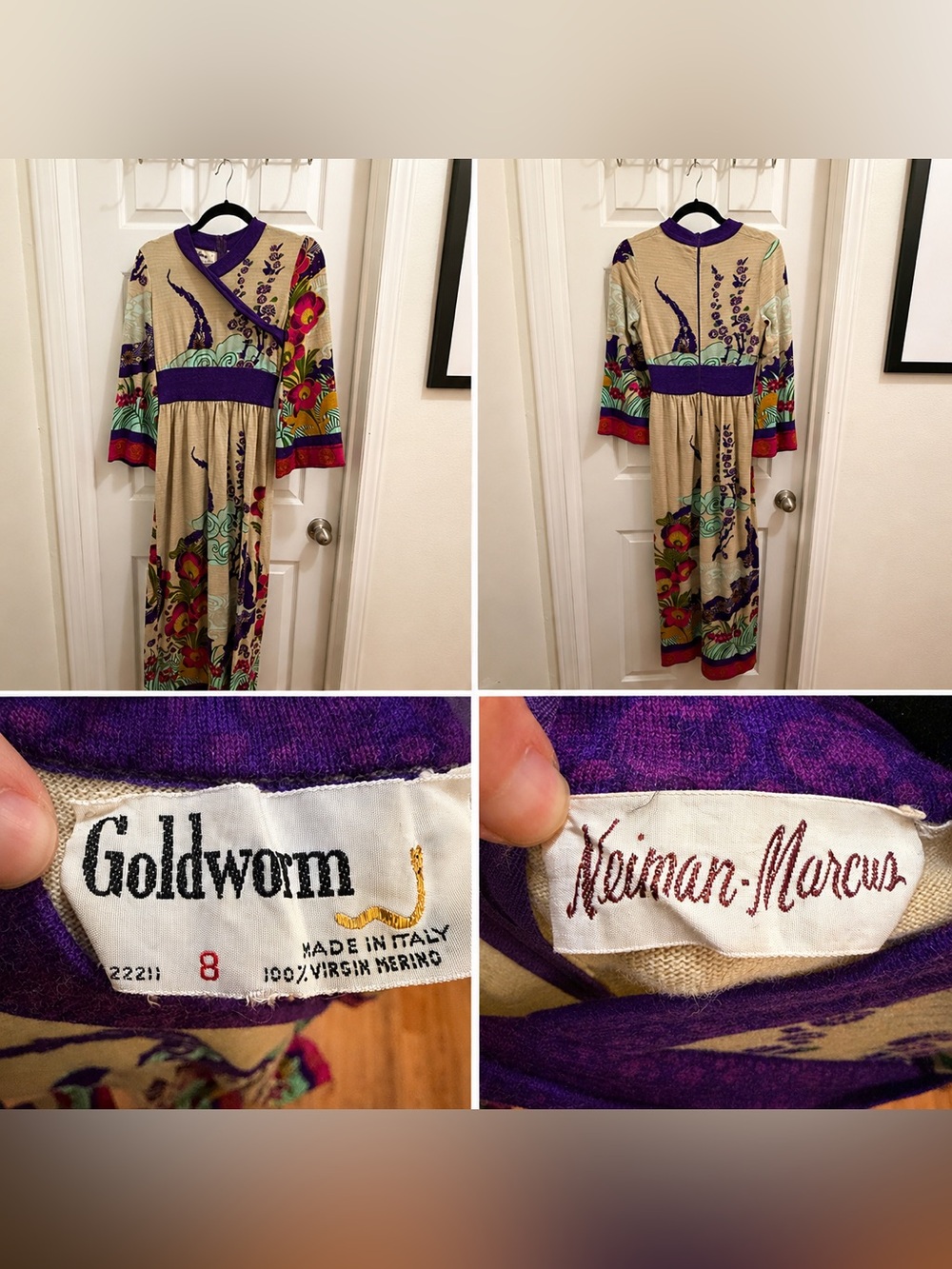 Rare Vintage Highly Collectible 1970’s Goldworm Wool Maxi Dress made in Italy